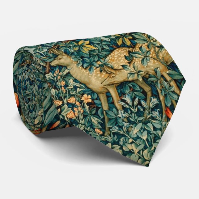 FOREST ANIMALS Red Fox, Pheasat Green Floral Neck Neck Tie (Rolled)