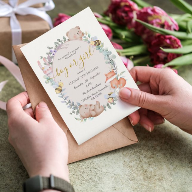 Forest Animals Rustic Watercolor Gender Reveal Invitation (Creator Uploaded)