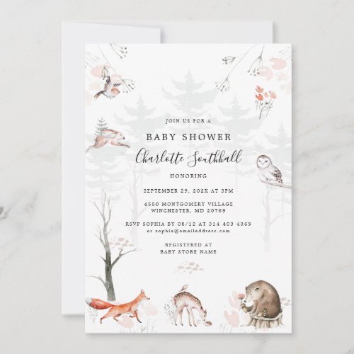 Forest Animals Script Modern Baby Shower Invitation
