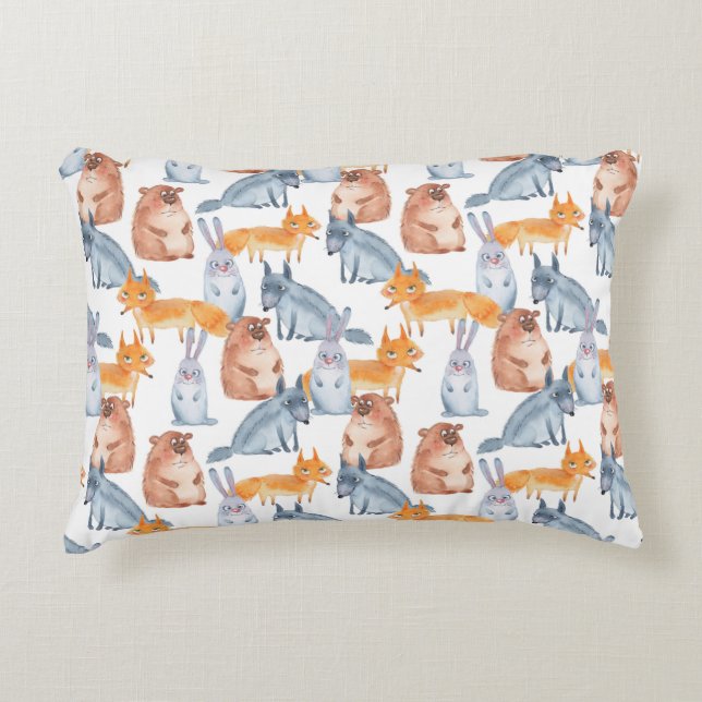 Forest animals. Watercolor Decorative Pillow (Front)