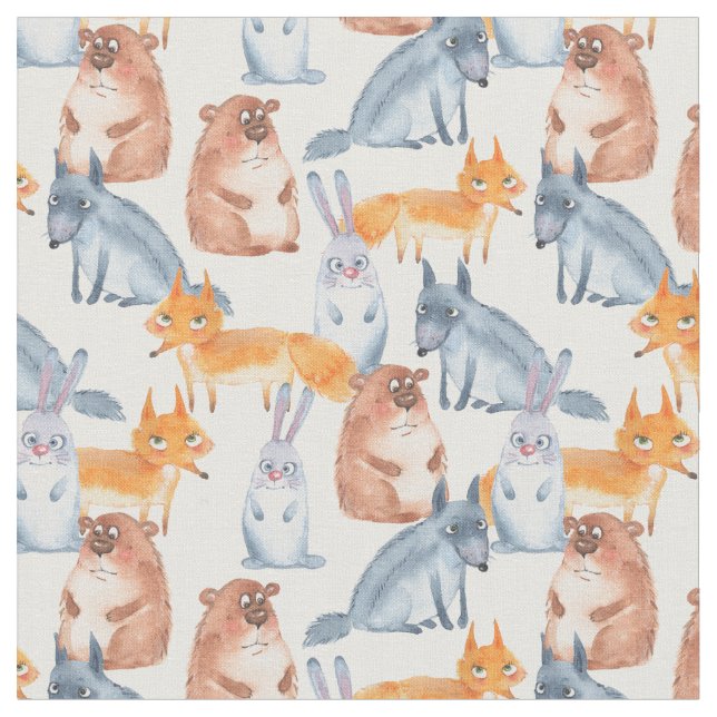 Forest animals. Watercolor Fabric (Close Up)