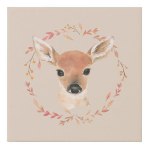 Forest Animals Watercolor Minimalistic Nursery Faux Canvas Print