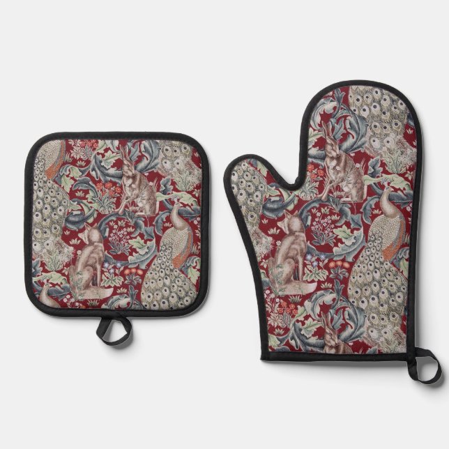 Forest Animals, William Morris Oven Mitt & Pot Holder Set (Front)