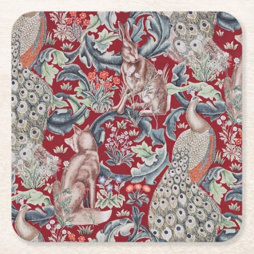 Forest Animals William Morris Square Paper Coaster