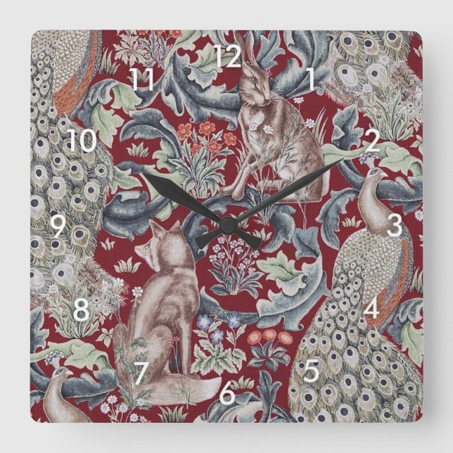 Forest Animals, William Morris Square Wall Clock (Front)