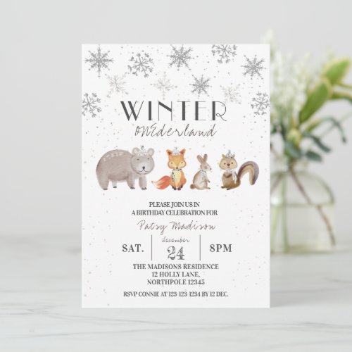 Forest Animals Winter ONEderland Birthday Invitation