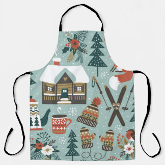 Forest Animals: Winter Vintage Seamless. Apron