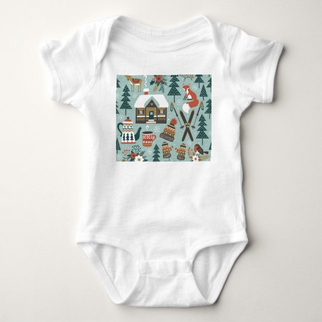 Forest Animals: Winter Vintage Seamless. Baby Bodysuit (Front)