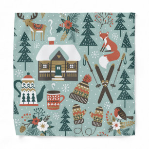 Forest Animals: Winter Vintage Seamless. Bandana