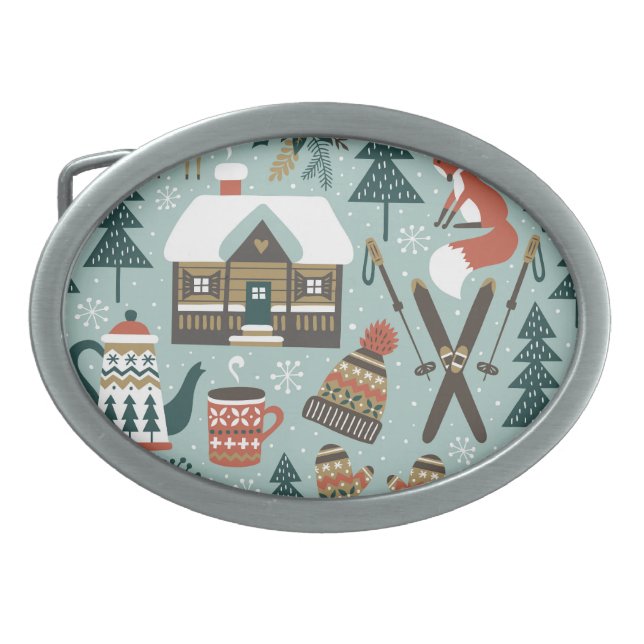 Forest Animals: Winter Vintage Seamless. Belt Buckle (Front)