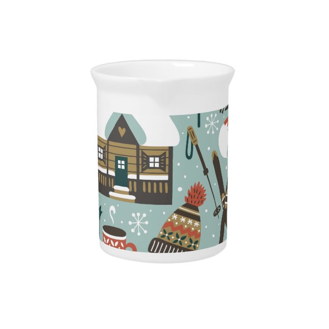 Forest Animals: Winter Vintage Seamless. Beverage Pitcher (Front)