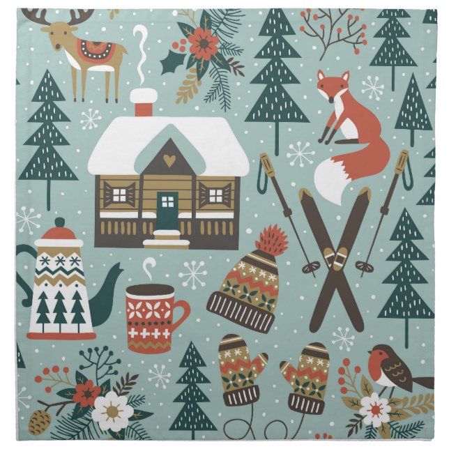 Forest Animals: Winter Vintage Seamless. Cloth Napkin (Front)
