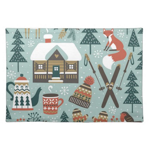 Forest Animals Winter Vintage Seamless Cloth Placemat