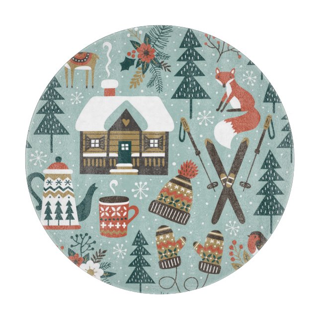 Forest Animals: Winter Vintage Seamless. Cutting Board (Front)