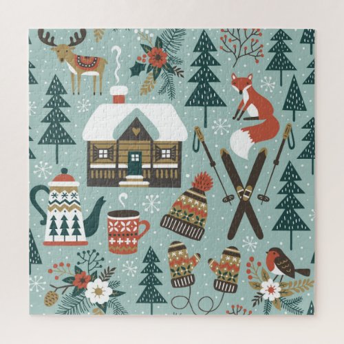 Forest Animals Winter Vintage Seamless Jigsaw Puzzle