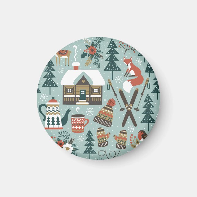 Forest Animals: Winter Vintage Seamless. Magnet (Front)