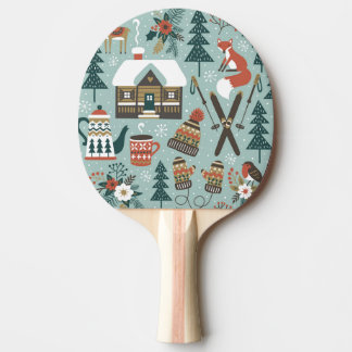 Forest Animals: Winter Vintage Seamless. Ping Pong Paddle