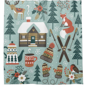 Forest Animals: Winter Vintage Seamless. Shower Curtain
