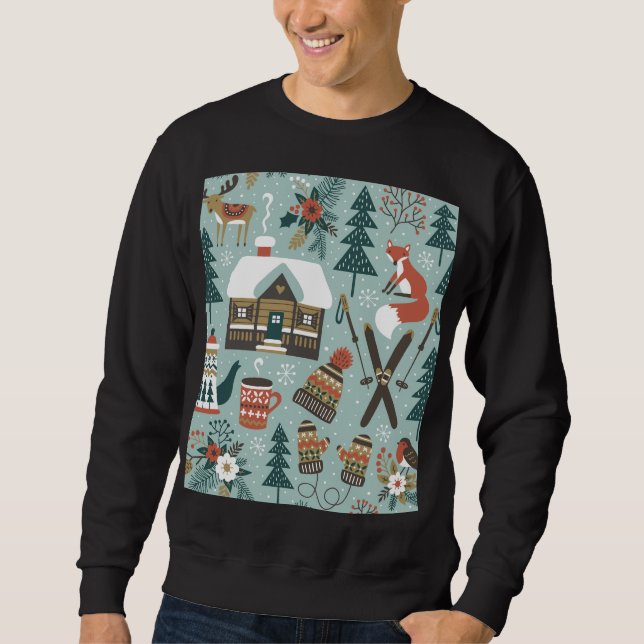 Forest Animals: Winter Vintage Seamless. Sweatshirt (Front)
