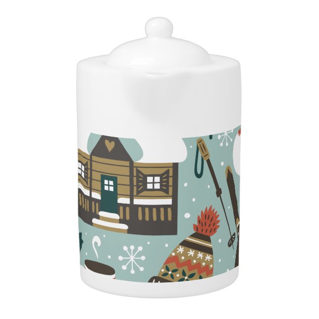 Forest Animals: Winter Vintage Seamless. Teapot (Front)