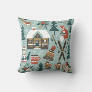 Forest Animals: Winter Vintage Seamless. Throw Pillow