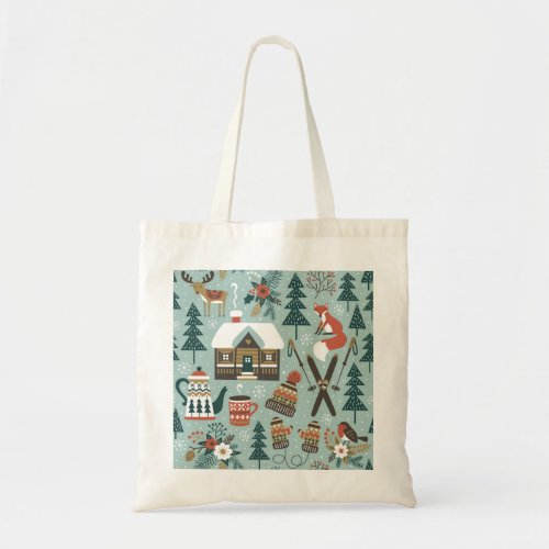 Forest Animals Winter Vintage Seamless Tote Bag