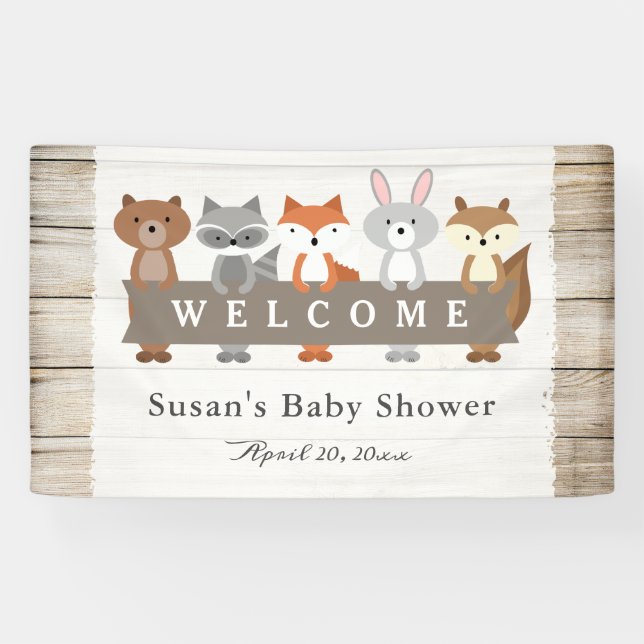 Forest Animals with Banner, Baby Shower Welcome Banner (Horizontal)