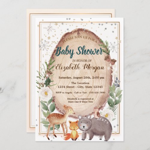 Forest Animals Wood Baby Shower   Invitation