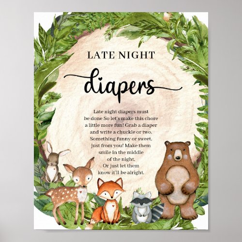Forest animals wooden log Late Night Diapers game Poster