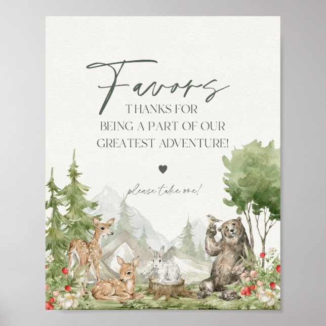 Forest Animals woodland favors party sign (Front)