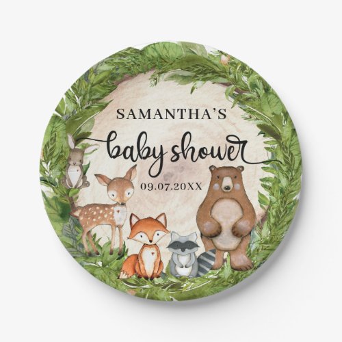 Forest animals woodland themed wood baby shower paper plates