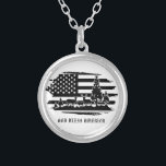 *~* Forest AP40 Deer Pines Modern American Flag Silver Plated Necklace<br><div class="desc">(search AP27 for similar design on various products or AP40 for jewelry With Intention (r)) Energetically Enhanced with Patriotic patriot design. (Design can be transferred to other Zazzle products) Reach out if you need some help. * United States Forest Deer Pines Modern American Flag in black and white. The text...</div>