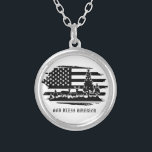 *~* Forest AP40 Deer Pines Modern American Flag Silver Plated Necklace<br><div class="desc">(search AP27 for similar design on various products or AP40 for jewelry With Intention (r)) Energetically Enhanced with Patriotic patriot design. (Design can be transferred to other Zazzle products) Reach out if you need some help. * United States Forest Deer Pines Modern American Flag in black and white. The text...</div>
