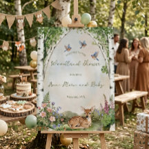 Forest Arch and Fawn Baby Shower Welcome Sign