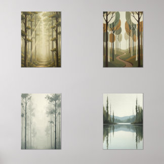 Forest art prints, green forest nature wall art sets