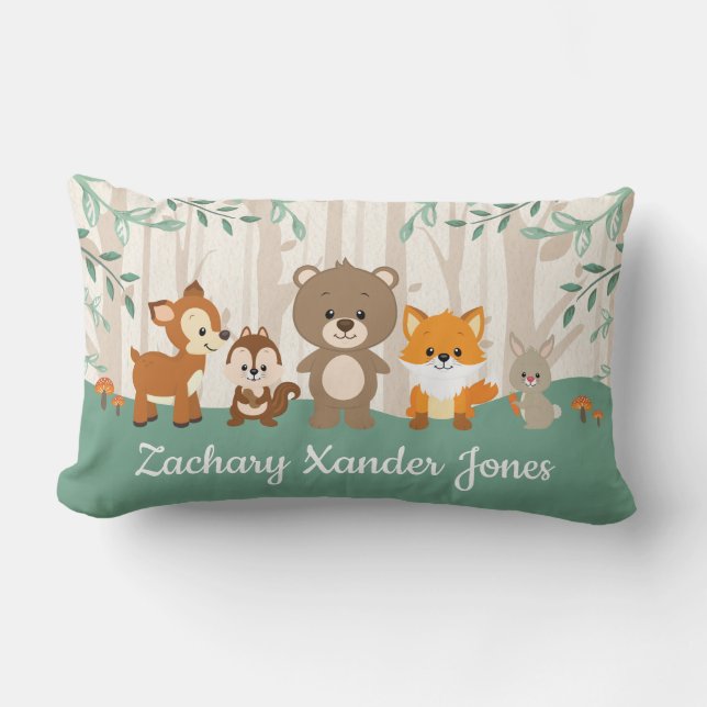 Forest Baby Animals Woodland Nursery Decoration Lumbar Pillow (Front)