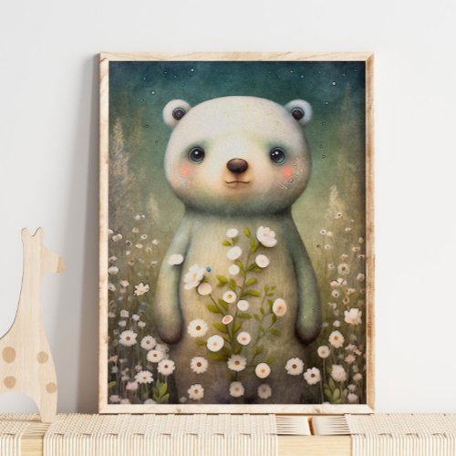 Forest Baby Bear Flower  Bear Wall Print