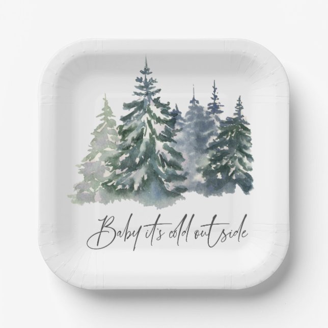 Forest Baby It’s Cold Outside Winter Baby Shower Paper Plates (Front)