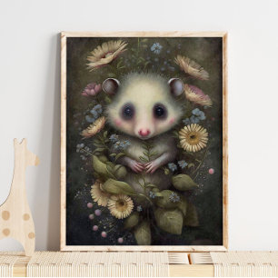 Forest Baby Possum Sunflower Possum Wall Print