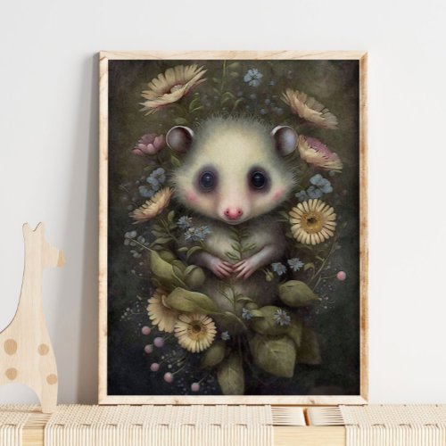 Forest Baby Possum Sunflower  Possum Wall Print