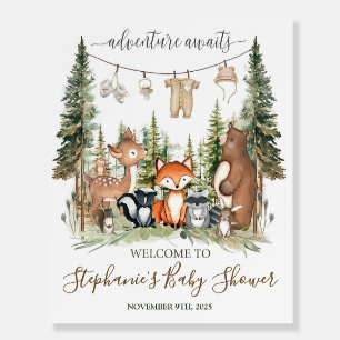 Forest Baby Shower Welcome sign, Adventure Awaits Foam Board