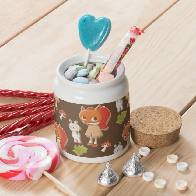 Forest Bakery: Fox Girl & Animal Cookies Pattern Candy Jar (In Situ)