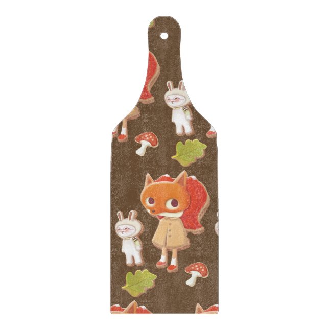 Forest Bakery: Fox Girl & Animal Cookies Pattern Cutting Board (Front)