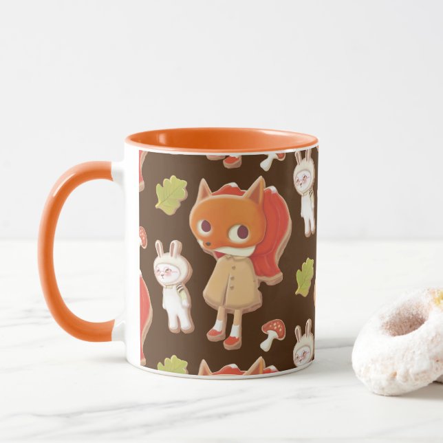 Forest Bakery: Fox Girl & Animal Cookies Pattern Mug (With Donut)