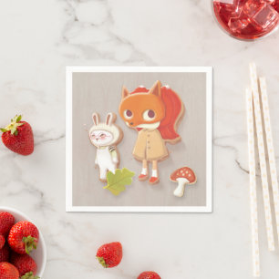 Forest Bakery: Fox Girl & Animal Cookies Pattern Napkins