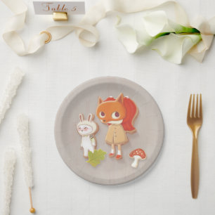 Forest Bakery: Fox Girl & Animal Cookies Pattern Paper Plates