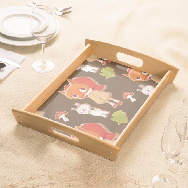 Forest Bakery: Fox Girl & Animal Cookies Pattern Serving Tray (Front)