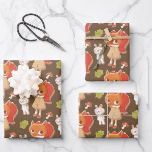 Forest Bakery: Fox Girl & Animal Cookies Pattern Wrapping Paper Sheets
