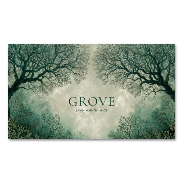 Forest Bare Tree Teal Sage Winter Woodland Business Card Magnet (Front)