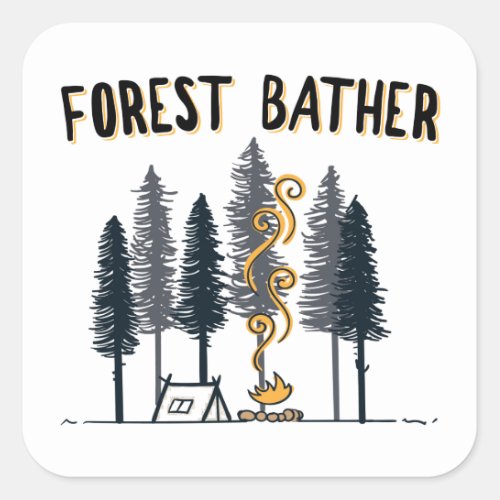 Forest Bather Camping Square Sticker